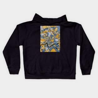 Kraków Map Pattern in Blue & Gold Kids Hoodie